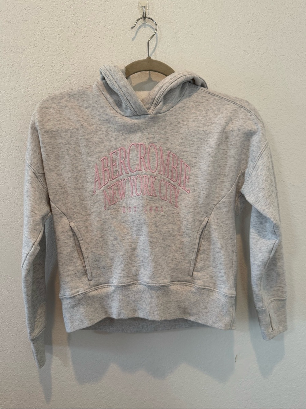 abercrombie kids Heather Gray Hoodie with Pink Logo